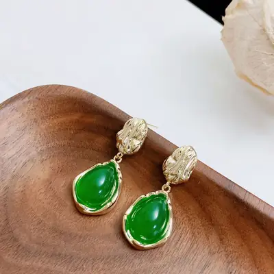 Vintage Emerald Earrings French Style Gold Tone