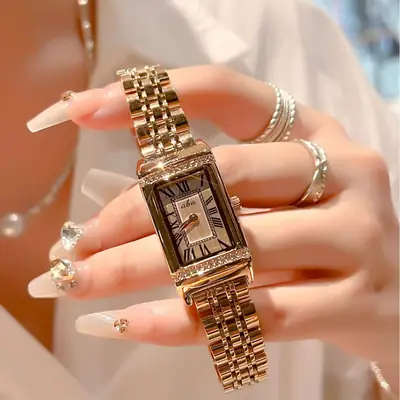 Women's Waterproof Luxury Watch with Diamond Square Band