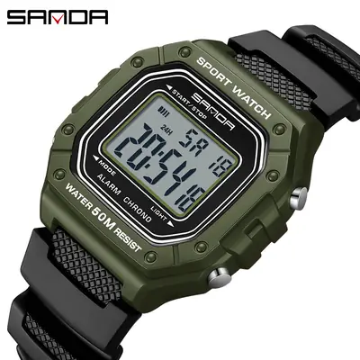 Sanda Green Digital Sport Watch with Water Resistant Design