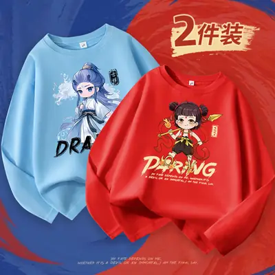 Boys Red Nezha Graphic Sweatshirt 2026 Cotton