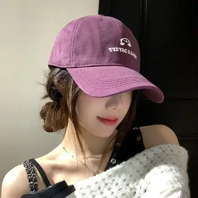 Purple Embroidered Women's Baseball Cap with Wide Brim