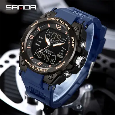 Sanda Dual Display Waterproof Sports Watch Blue Silicone