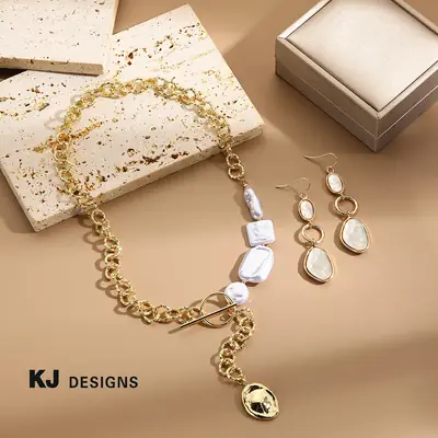 Golden Pearl Cross-Country Necklace for Women