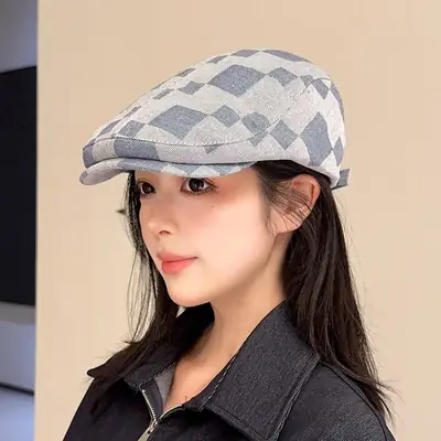 2025 British Retro Plaid Beret Cap for Men Women