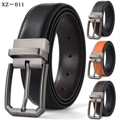 Men's Brown Leather Belt with Silver Pin Buckle