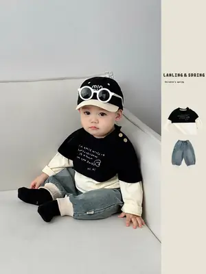 Baby Jeans Pants Set Blue Cotton Spring Wear