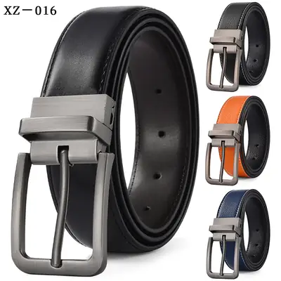 Men's Leather Belt with Pin Buckle Orange Black Blue