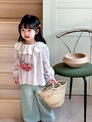 Girls Korean Style 2025 Spring New Jersey Denim Wide Leg
