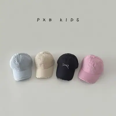 Kids Bow Embroidered Sun Hat Pink Grey