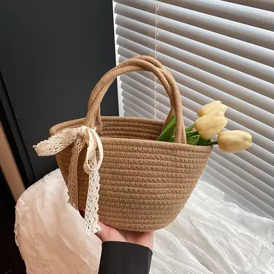 Women Straw Woven Vegetable Basket Handmade Bag