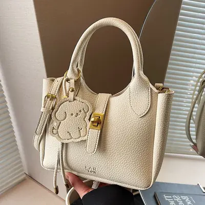 Women's Litchi Pattern Vegetable Basket Handbag Beige