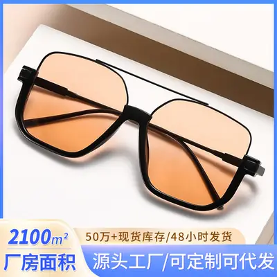 Men Half Frame Sunglasses Black Gold Slimming Large Frame