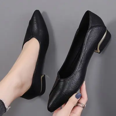 Women Pointed Toe Low Heel Flat Shoes Black