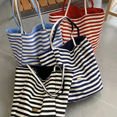 2024 Striped Canvas Tote Bags for Women