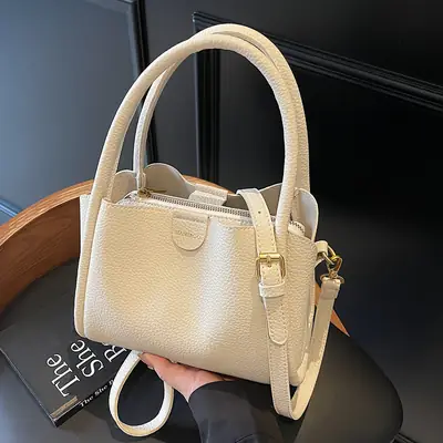 Beige Square Handbag with Gold Plated Handles