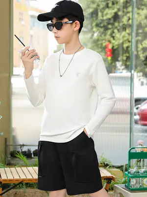 Boys Long Sleeve Cotton T-Shirt White Black Spring Autumn