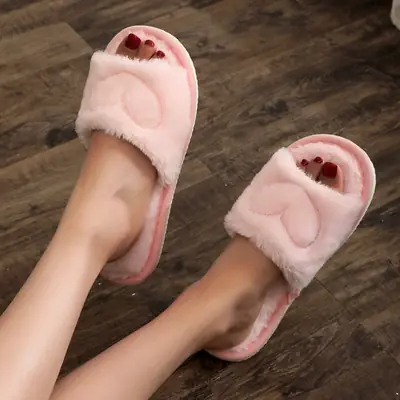 Cross-Border Furry Open-Toe Women's Indoor and Outdoor Home Cotton Slippers Four-Season Furry Slippers
