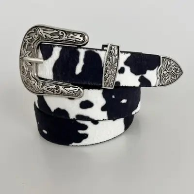 Western Cowhide Belt with Silver Buckle