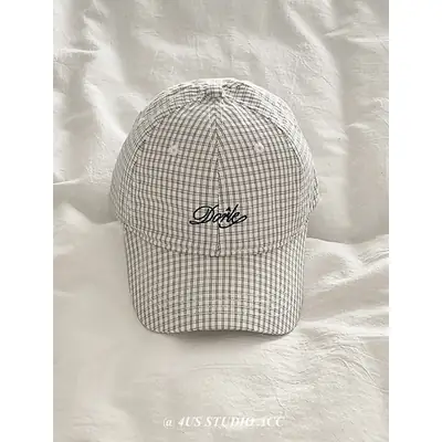 Korean Style Women's Plaid Peaked Cap with Wide Brim