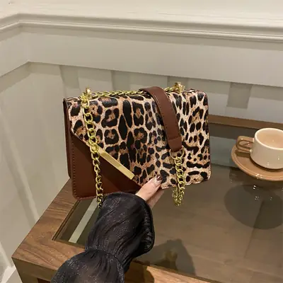 Leopard Print Chain Crossbody Bag for Women 2025