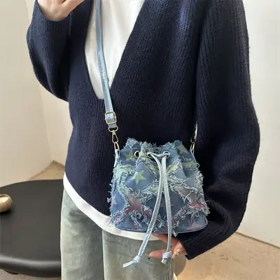 Vintage Denim Ringed Star Crossbody Bag 2025