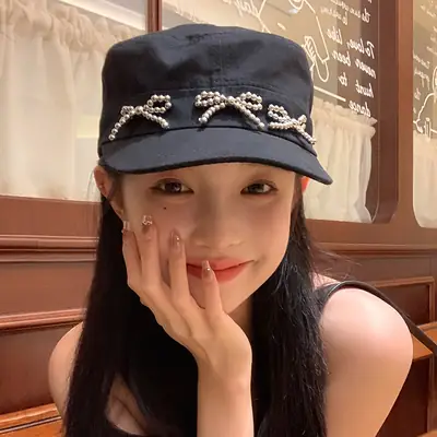Black Bow Cap Women Spring Summer Sunshade Hat