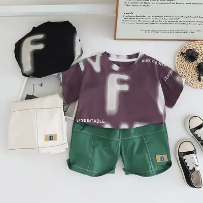 Boys Letter Print Suit Purple Green 2025