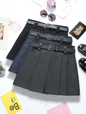 Maillard Pleated Belt for Women High Waist Anti-glare Short Skirt
