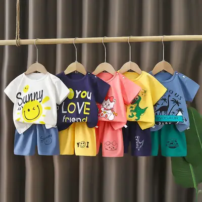 Children's Cotton Short Sleeve T-Shirt Suit Summer Set