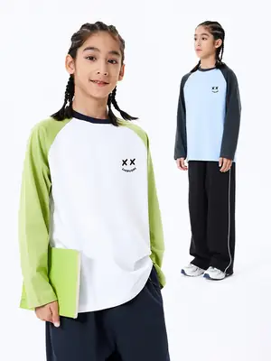 Girls Raglan Sleeve T-Shirt White Green Spring Autumn Casual Wear