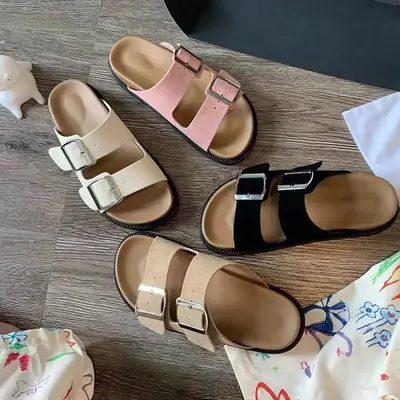 2025 Women's Square Buckle Slippers Black Pink Brown