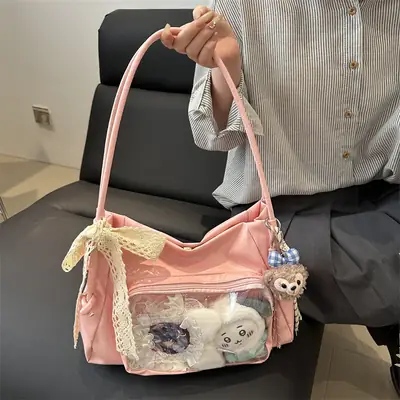 Pink Korean Style Shoulder Tote Bag for Girls 2025