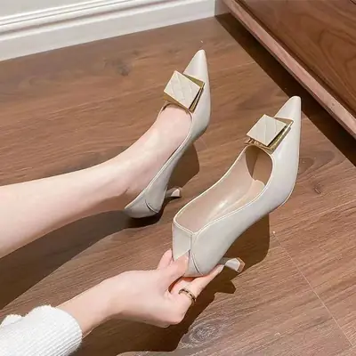 French-Style Stiletto High Heels for Women 2026 Spring and Autumn New Fashion Square Buckle Pointed Toe Shallow Mouth Elegant Commuting Shoes for Women