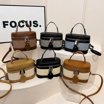 Vintage Crossbody Bag Set 6 Pcs Contrast Color Leather Goods