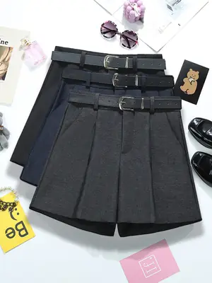 Black Belted High Waist Women Shorts Dongdaemun Style