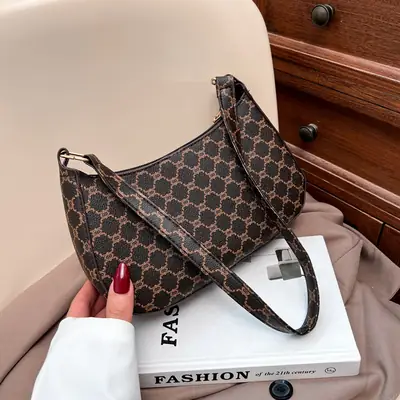 French Stiletto Shoulder Bag Women Retro Brown Monogram