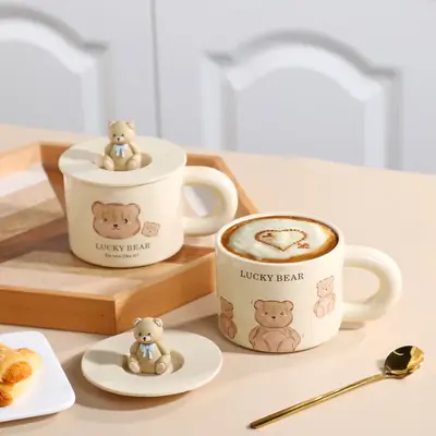 Cute Bear Ceramic Milk Fufu Cups for Girls