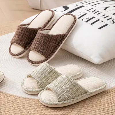 2025 new fashion home linen slippers men and women breathable home shoes sweat-absorbent non-slip deodorant cotton linen slippers