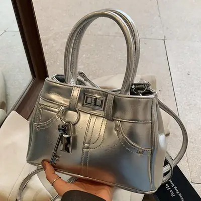 Silver Leather Shoulder Bag for Women 2025