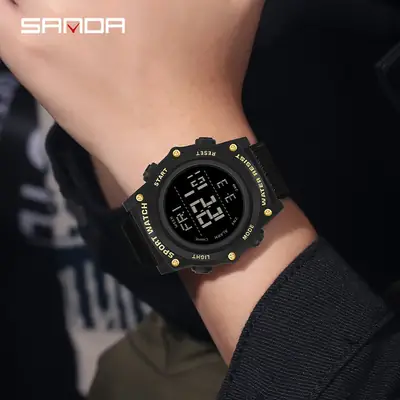 Men's Green Digital Sports Watch with Waterproof Screen