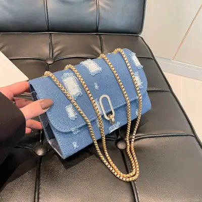 Denim Chain Shoulder Bag Blue Square Women's 2025