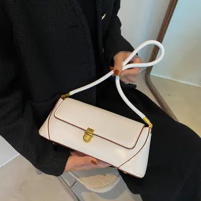 2025 Vintage French Shoulder Bag Beige White Gold Clasp