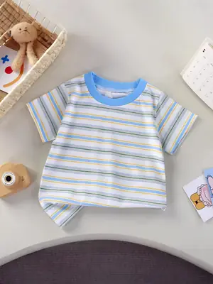 Baby T-Shirt White Yellow Cartoon Short Sleeve Cotton