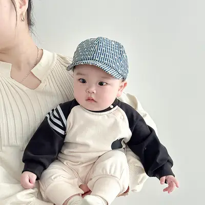 Korean Style Retro Striped Baby Cap for Boys Girls Spring Autumn Sunshade