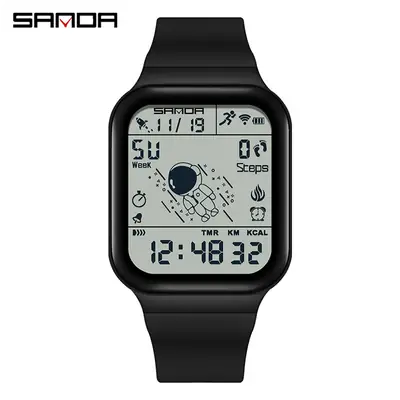 Sanda Black Digital Sport Watch with GPS & Water Resistant