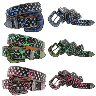 Printed Rhinestone Punk Belt for Women Men