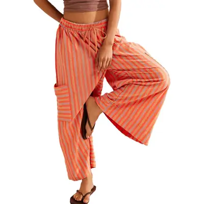 Women Striped Loose Fit Pants Casual Winter Wear