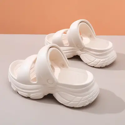Black Thick-Heel Women's Beach Slippers EVA Non-Slip