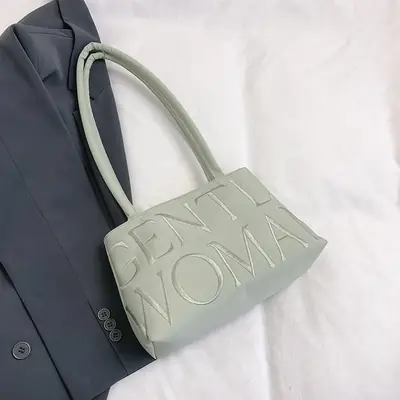 Gentle Woman Letter Embroidered Nylon Shoulder Bag