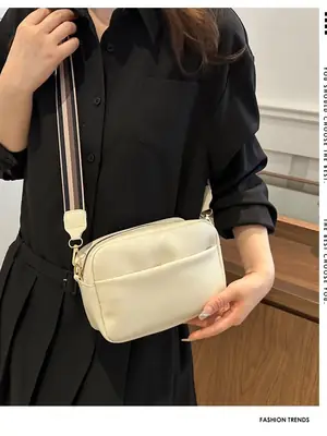 Women's White Square Messenger Bag with Wide Strap